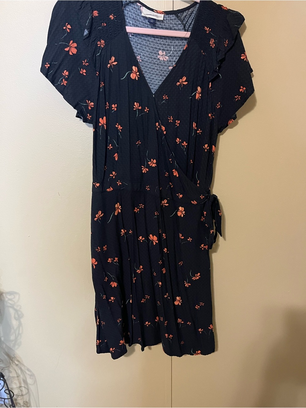 Universal Thread Navy Wrap Midi Dress with Coral Floral Print